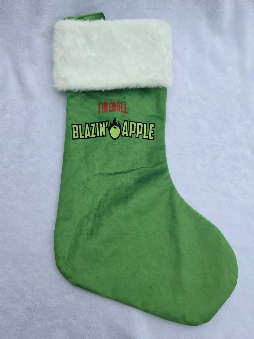 NEW Fireball Whiskey BLAZIN APPLE Christmas Holiday Green Stocking White Trim